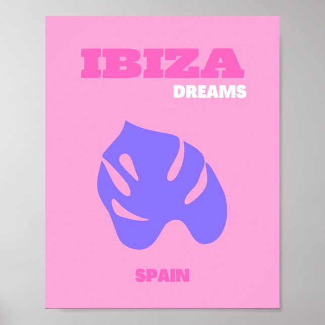 Ibiza, Travel Art, Preppy, Preppy Room, Pink Poster (Front)