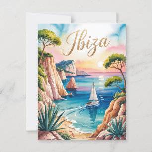 Ibiza watercolor postcard