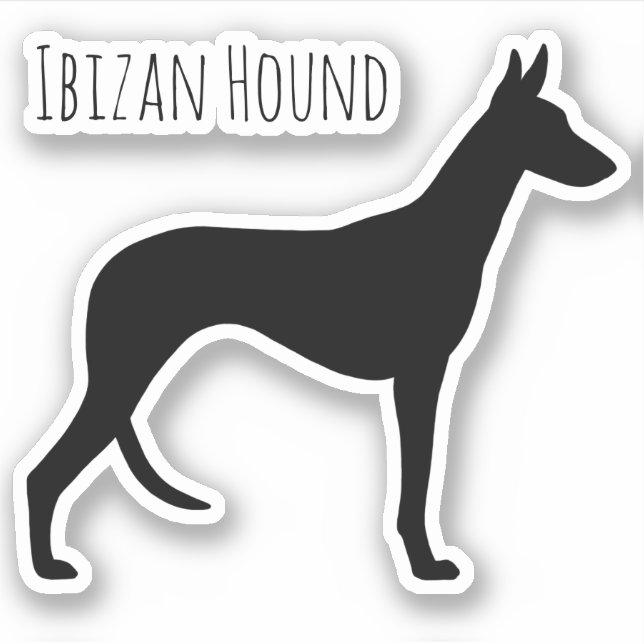 Ibizan Hound Dog Breed Silhouette Vinyl Sticker (Front)