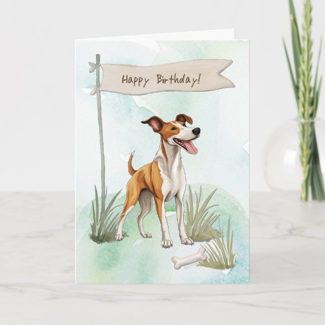 Ibizan Hound Dog Outdoors Under Birthday Sign Card (Front)