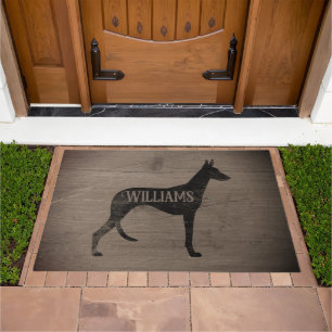 Ibizan Hound Dog Silhouette Personalized Rustic Doormat