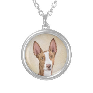 Ibizan Hound Painting - Cute Original Dog Art Silver Plated Necklace