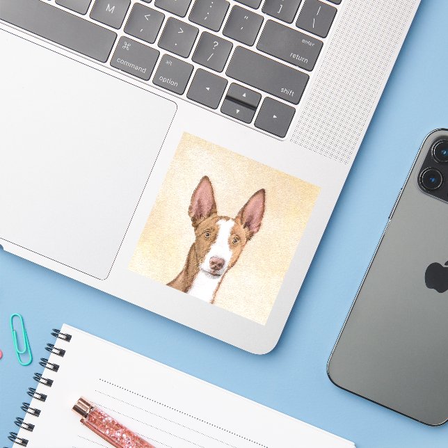 Ibizan Hound Painting - Cute Original Dog Art Sticker (Laptop w/ iPhone)