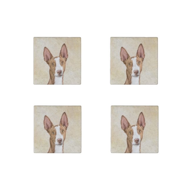 Ibizan Hound Painting - Cute Original Dog Art Stone Magnet (Front)