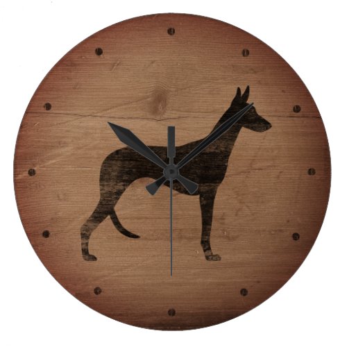 Ibizan Hound Silhouette Rustic Style Large Clock