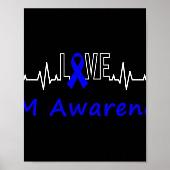 Ibm Awareness Blue Ribbon Love Heartbeat Support Q Poster (Front)