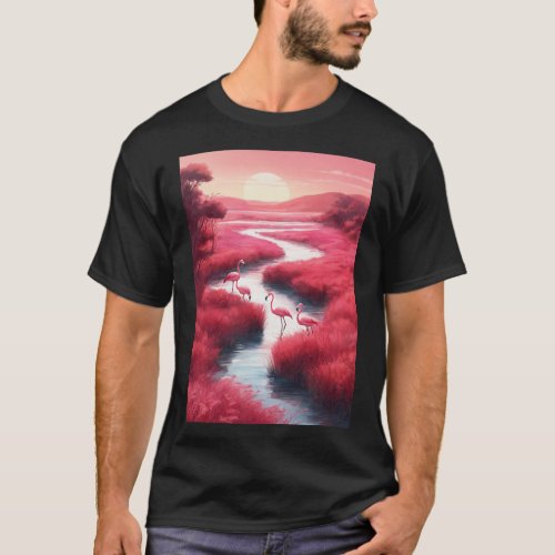 ibrant Flamingo Oasis Collection Colorful Lakesid T_Shirt