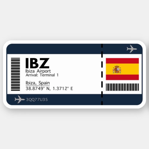 IBZ Ibiza Airport Boarding Pass _ Spain Travel Sticker