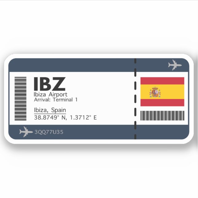 IBZ Ibiza Airport Boarding Pass - Spain Travel Sticker (Front)