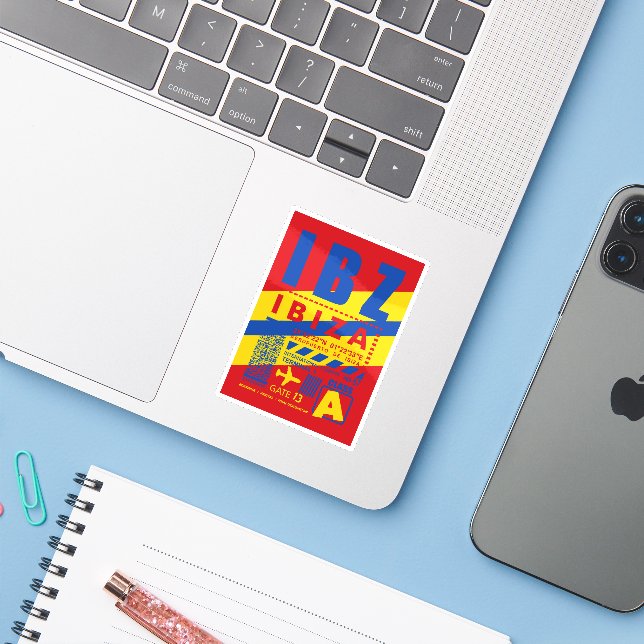 IBZ Ibiza Airport Sticker (Laptop w/ iPhone)