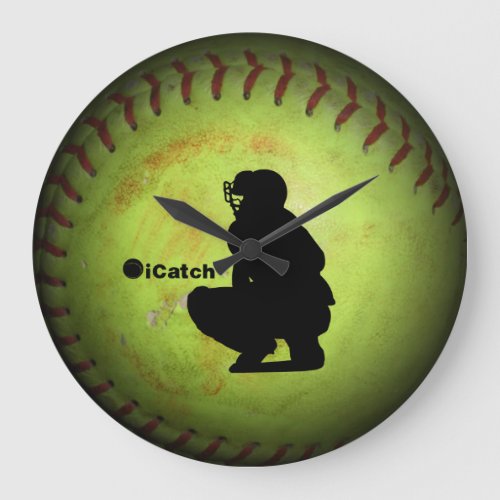 iCatch fastpitch softball player silhouette Large Clock