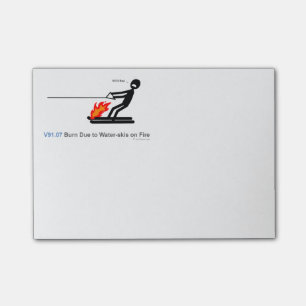 ICD-10: V91.07 Burn due to water-skis on fire Post-it Notes