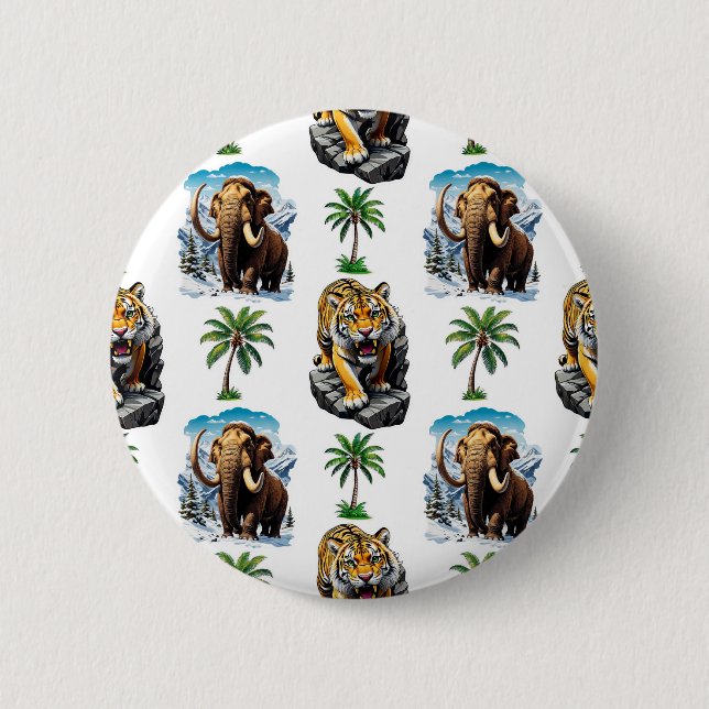 Ice Age Mammoth Sabertooth Tiger Pattern Design  Button (Front)
