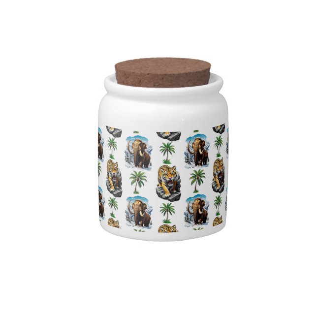 Ice Age Mammoth Sabertooth Tiger Pattern Design  Candy Jar (Front)