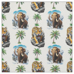 Ice Age Mammoth Sabertooth Tiger Pattern Design  Fabric