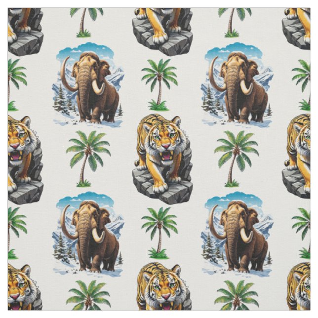 Ice Age Mammoth Sabertooth Tiger Pattern Design  Fabric (Swatch)