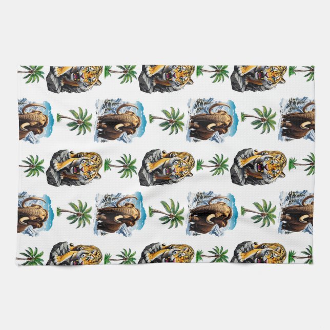 Ice Age Mammoth Sabertooth Tiger Pattern Design  Kitchen Towel (Horizontal)