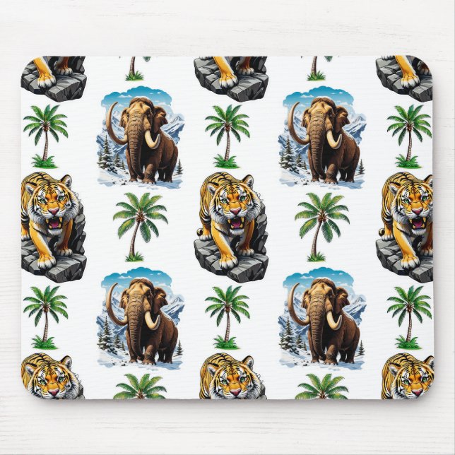 Ice Age Mammoth Sabertooth Tiger Pattern Design  Mouse Pad (Front)