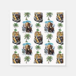 Ice Age Mammoth Sabertooth Tiger Pattern Design Napkins