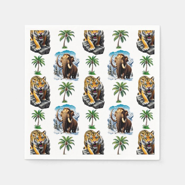 Ice Age Mammoth Sabertooth Tiger Pattern Design  Napkins (Front)
