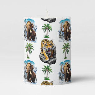 Ice Age Mammoth Sabertooth Tiger Pattern Design Pillar Candle