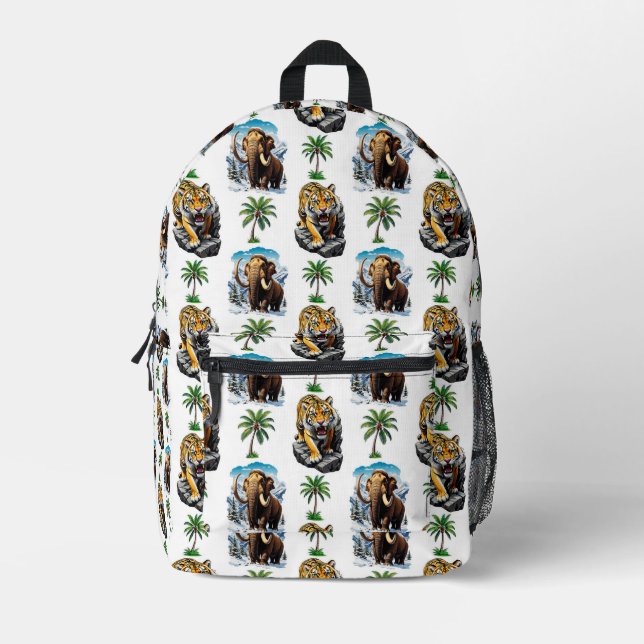 Ice Age Mammoth Sabertooth Tiger Pattern Design  Printed Backpack (Front)