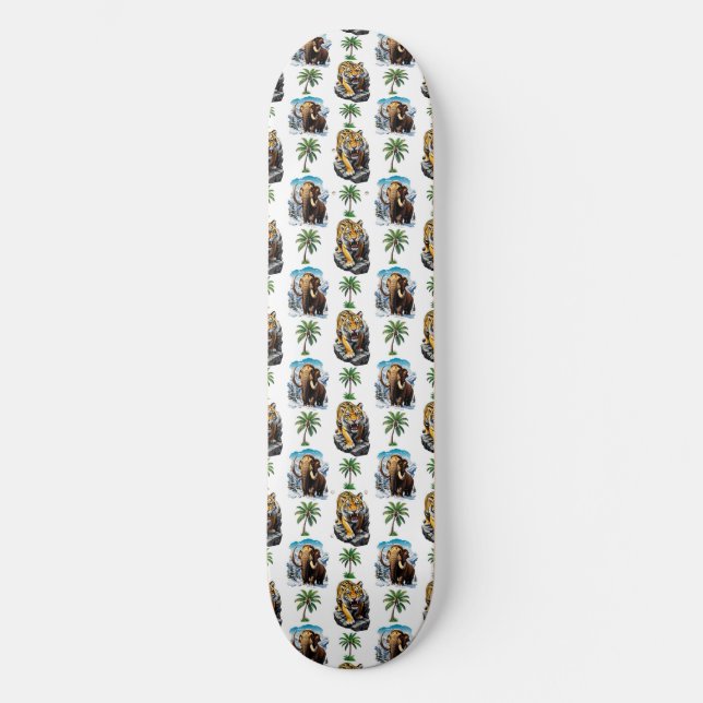 Ice Age Mammoth Sabertooth Tiger Pattern Design  Skateboard (Front)