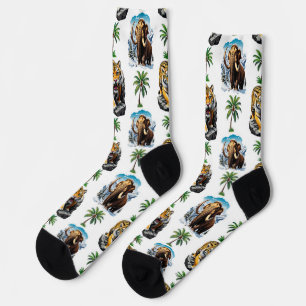 Ice Age Mammoth Sabertooth Tiger Pattern Design Socks