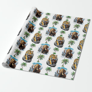 Ice Age Mammoth Sabertooth Tiger Pattern Design Wrapping Paper