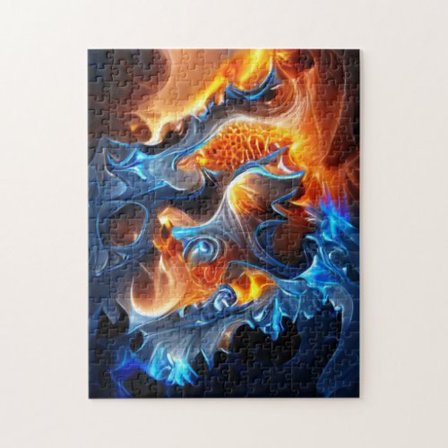 Ice and Fire Spiral Fractal Artwork Jigsaw Puzzle