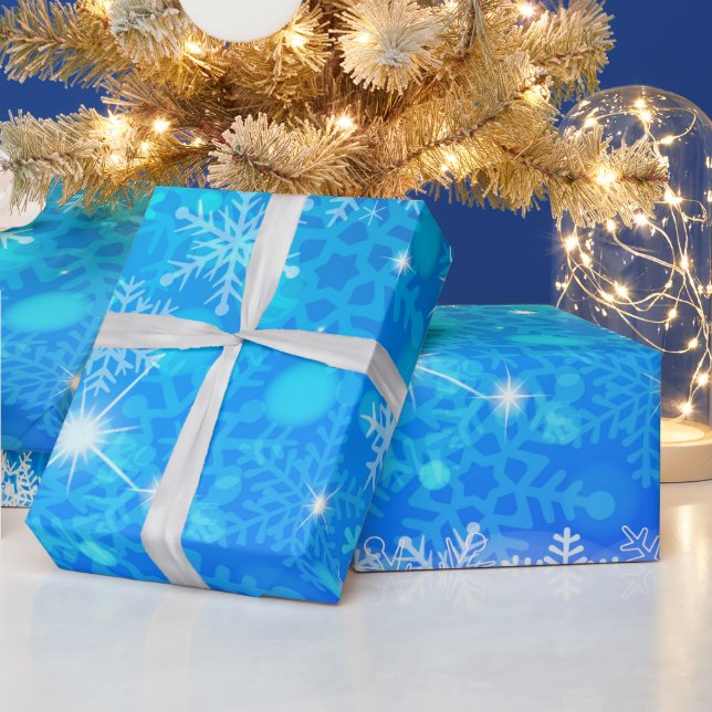 Ice and Snow, blue, white Christmas pattern Wrapping Paper (Holidays)