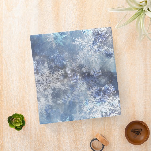 Ice and Snow Textured Blue Christmas Pattern 3 Ring Binder (In Situ)