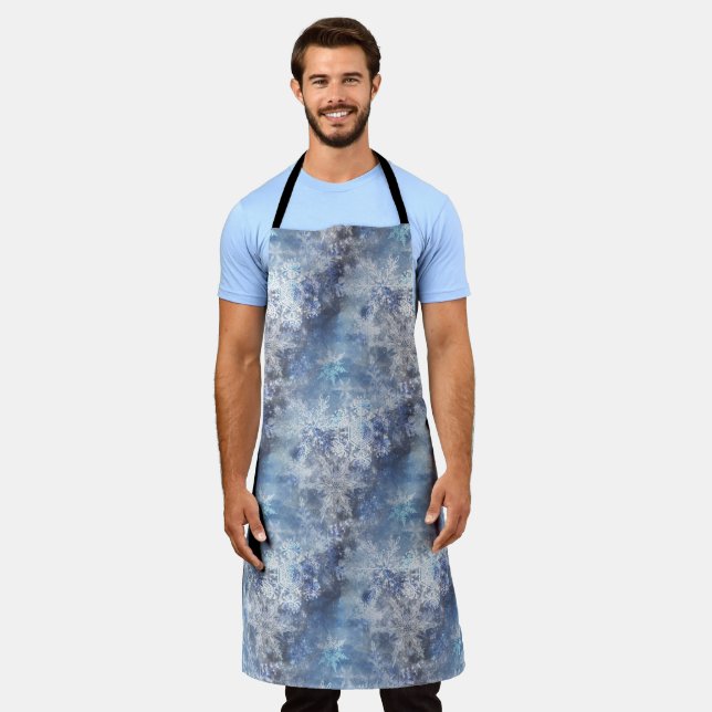 Ice and Snow Textured Blue Christmas Pattern Apron (Worn)