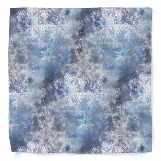 Ice and Snow Textured Blue Christmas Pattern Bandana (Front)