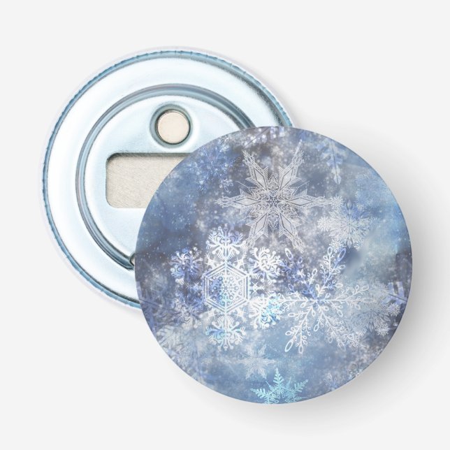 Ice and Snow Textured Blue Christmas Pattern Bottle Opener (Front)