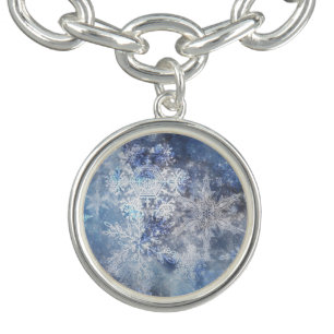 Ice and Snow Textured Blue Christmas Pattern Bracelet