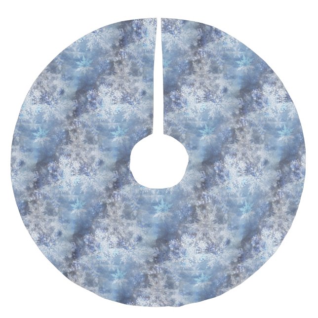 Ice and Snow Textured Blue Christmas Pattern Brushed Polyester Tree Skirt (Front)