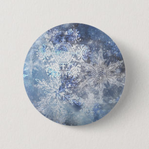 Ice and Snow Textured Blue Christmas Pattern Button