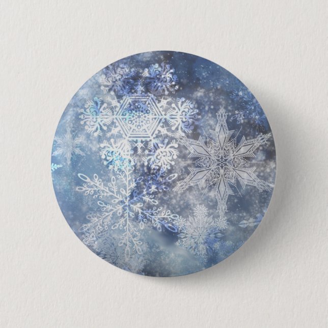 Ice and Snow Textured Blue Christmas Pattern Button (Front)