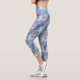 Ice and Snow Textured Blue Christmas Pattern Capri Leggings