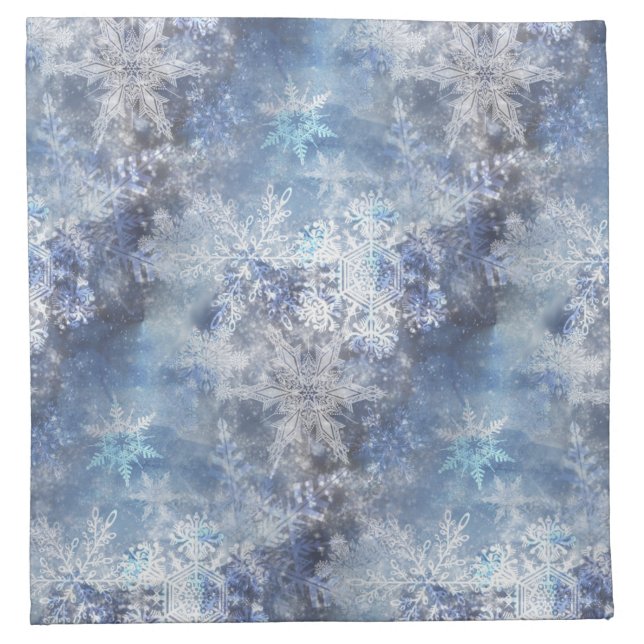 Ice and Snow Textured Blue Christmas Pattern Cloth Napkin (Front)