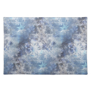 Ice and Snow Textured Blue Christmas Pattern Cloth Placemat