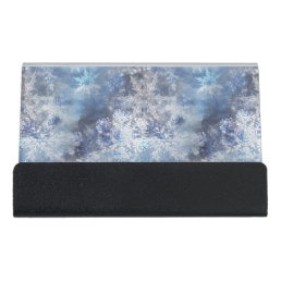 Ice and Snow Textured Blue Christmas Pattern Desk Business Card Holder