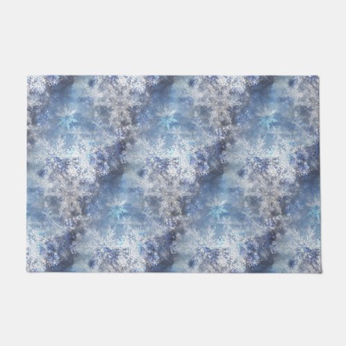 Ice and Snow Textured Blue Christmas Pattern Doormat