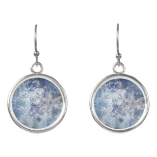 Ice and Snow Textured Blue Christmas Pattern Earrings