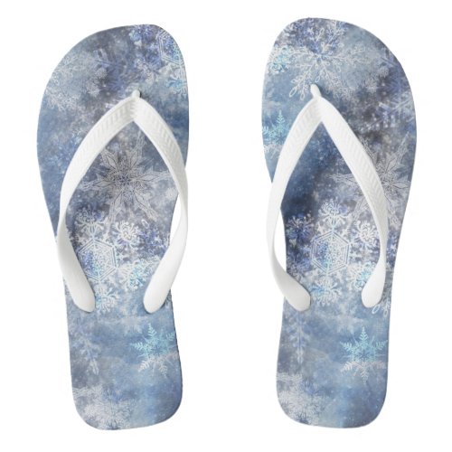 Ice and Snow Textured Blue Christmas Pattern Flip Flops