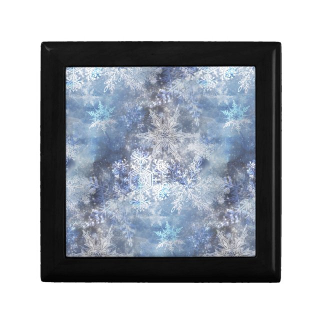 Ice and Snow Textured Blue Christmas Pattern Gift Box (Front)