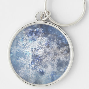 Ice and Snow Textured Blue Christmas Pattern Keychain
