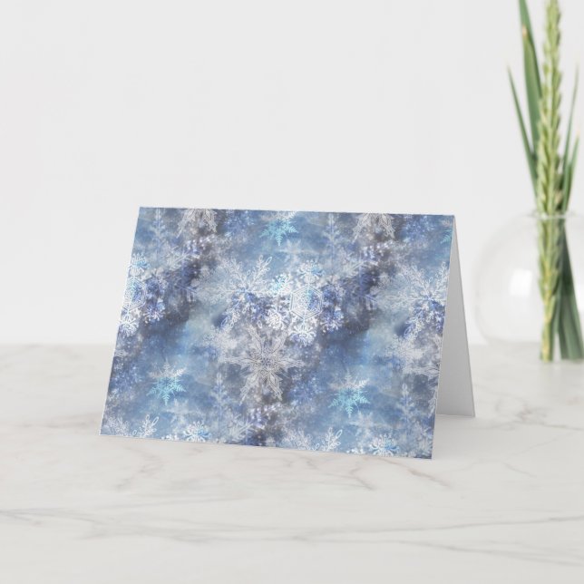 Ice and Snow Textured Blue Christmas Pattern Letterpress Thank You Card (Front)