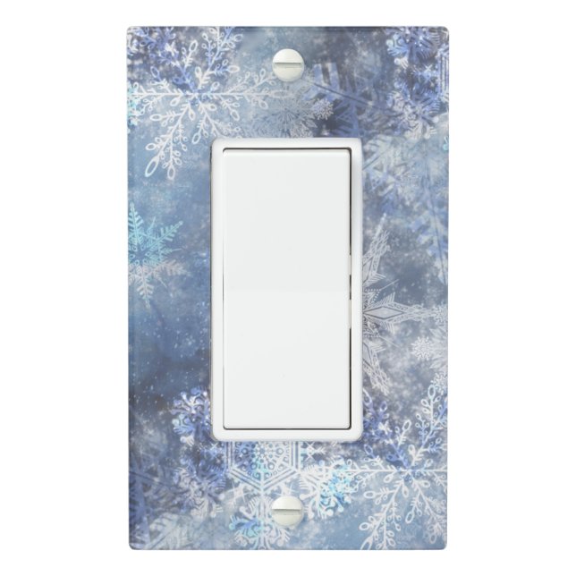 Ice and Snow Textured Blue Christmas Pattern Light Switch Cover (In Situ)